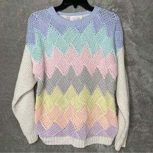 Vintage Easton Park Pastel Chevron Knitted Sweater Size Small Easter Spring